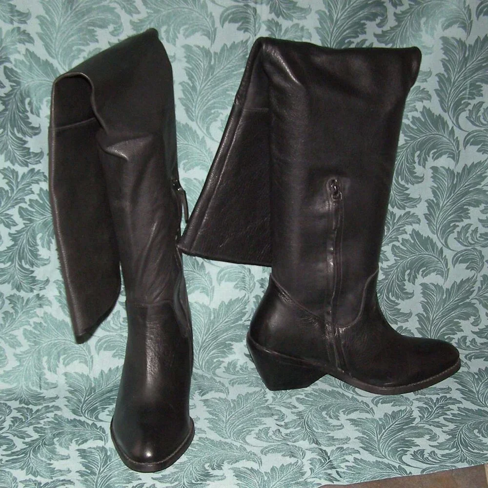 NEW size 8-8.5 Ecote Fiona Over The Knee Black Leather boots